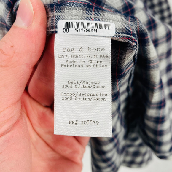 Rag & Bone Button Up Shirt Mens Medium Gray Plaid Long Sleeve Tailored Workwear - Picture 8 of 15